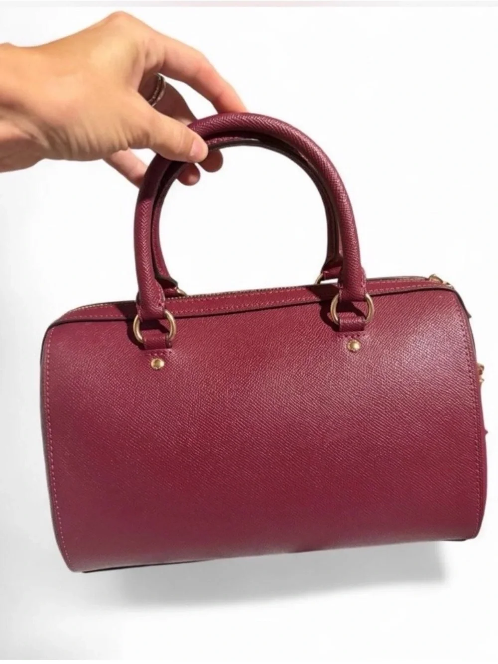 Coach Burgundy Leather Rowan Satchel with Gold Hardware